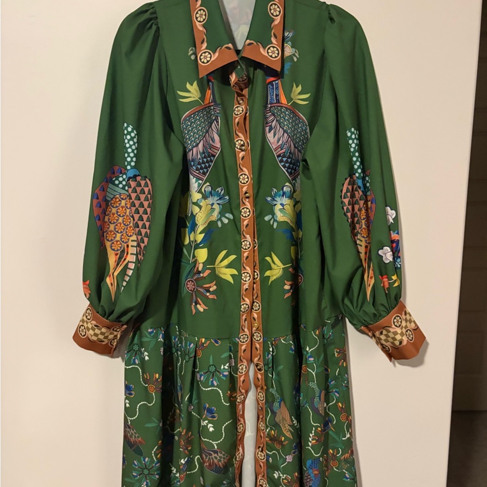 Green Floral Long Sleeve Dress
